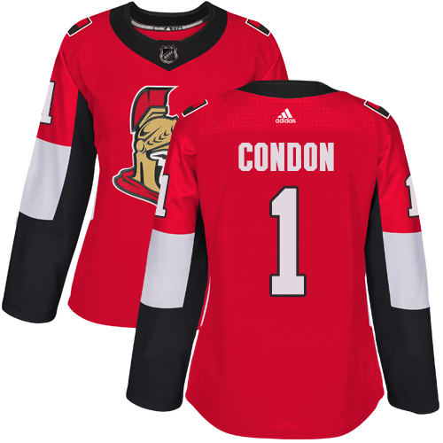 Adidas Ottawa Senators #1 Mike Condon Red Home Authentic Women Stitched NHL Jersey->women nhl jersey->Women Jersey
